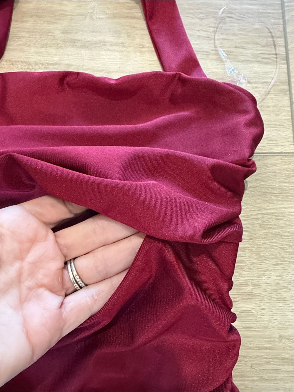 Windsor Halter Ruched Mini Dress in Deep Burgundy with front opening small - Picture 3 of 5
